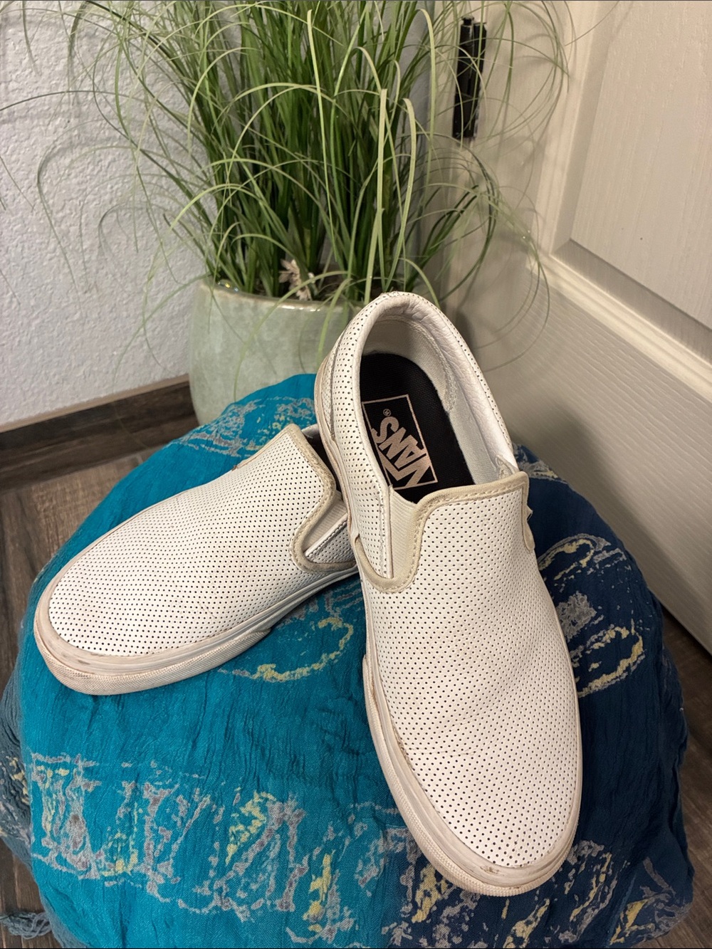Vans White Perforated Slip-On Sneakers